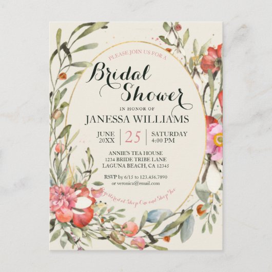 Country Garden Floral Bridal Shower Invitation  Briefkaart (Voorkant)