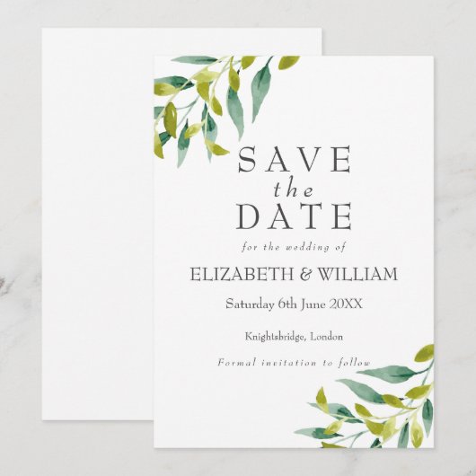 Country Garden Greenery Bewaar de datum Kaart (Voorkant / Achterkant)