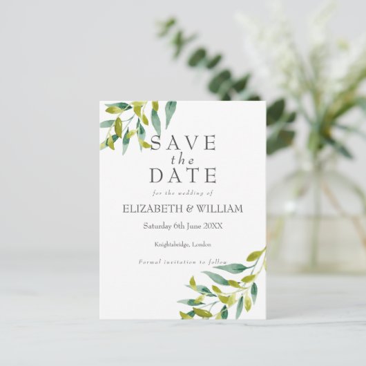 Country Garden Groene Save the Date Briefkaart (Staand voorkant)