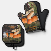 Country Garden pompoenen en squash gepersonaliseer Ovenwant & Pannenlap Set (Voorkant / Achterkant)