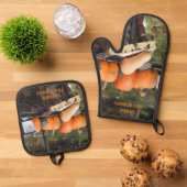 Country Garden pompoenen en squash gepersonaliseer Ovenwant & Pannenlap Set (Top down)