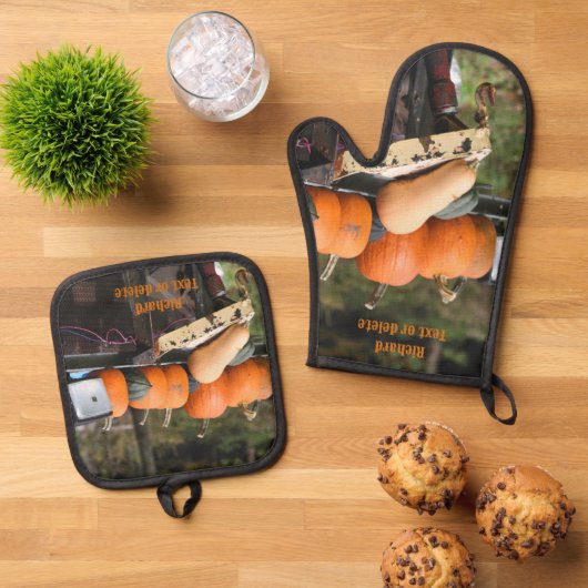 Country Garden pompoenen en squash gepersonaliseer Ovenwant & Pannenlap Set (Top down)