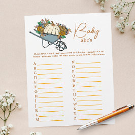Country Garden Pumpkin ABCs Baby shower Party Game Flyer