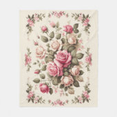 Country Garden Roze Rozen op Cream Achtergrond Fleece Deken (Voorkant)