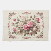 Country Garden Roze Rozen op Cream Achtergrond Theedoek (Horizontaal)