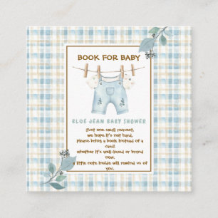 Country Gingham Blue Jean Baby shower Boek aanvrag Informatiekaartje