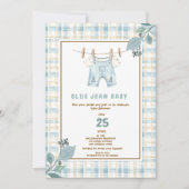 Country Gingham Blue Jean Baby shower Uitnodiging (Voorkant)
