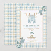 Country Gingham Blue Jean Baby shower Uitnodiging (Voorkant / Achterkant)