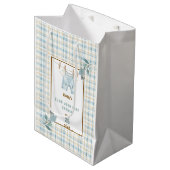 Country Gingham Blue Jean Baby shower Welkom Medium Cadeauzakje (Voorkant Gekanteld)