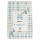 Country Gingham Blue Jean Baby shower Welkom Medium Cadeauzakje (Achterkant)