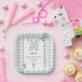 Country Gingham Blue Jean Baby shower Welkom Papieren Bordje (Feest)