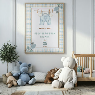 Country Gingham Blue Jean Baby shower Welkom Perfect Poster