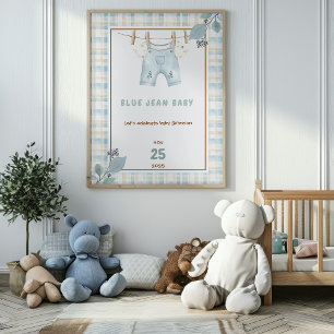 Country Gingham Blue Jean Baby shower Welkom Perfect Poster