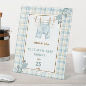 Country Gingham Blue Jean Baby shower Welkom Reclamebord Met Voetstuk (Insitu)