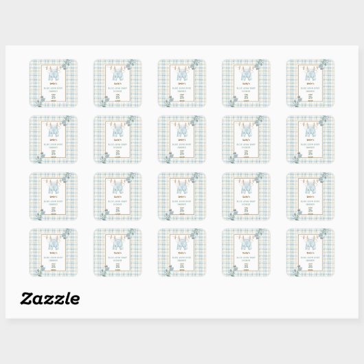 Country Gingham Blue Jean Baby shower Welkom Vierkante Sticker (Vel)
