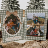 Country Gingham Bow Photo Christmas Card Feestdagenkaart
