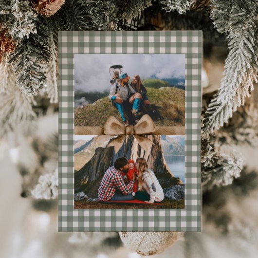 Country Gingham Bow Photo Christmas Card Feestdagenkaart