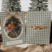 Country Gingham Bow Photo Christmas Card Feestdagenkaart