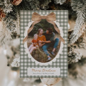 Country Gingham Bow Photo Christmas Card Feestdagenkaart