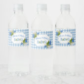 Country Gingham Check Blue Flowers Baby Q BBQ Waterfles Etiket (Flessen)