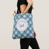 Country Girl Blue Gingham Flowers Patroon Tote Bag (Dichtbij)