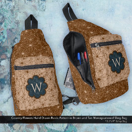 Country Girl Rustieke Bloemen Patroon Blauw Bruin Sling Bag