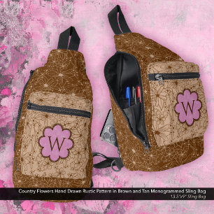 Country Girl Rustieke Bloemen Patroon Roze Bruin Sling Bag