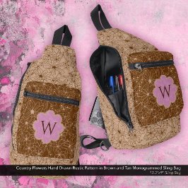 Country Girl Rustieke Bloemen Patroon Roze Bruin Sling Bag