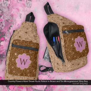 Country Girl Rustieke Bloemen Patroon Roze Bruin Sling Bag