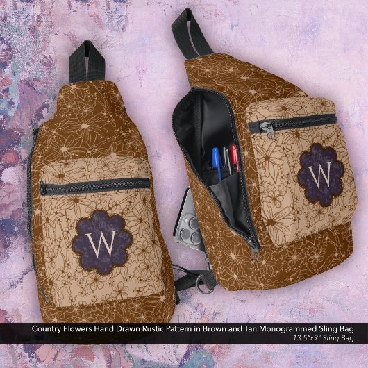 Country Girl Rustieke Bloempatroon Paarse Bruin Sling Bag