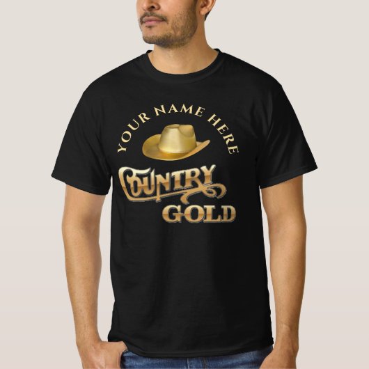 Country Gold-gepersonaliseerde Westerne stijlcadea T-shirt (Voorkant)