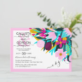 Country Golden Pink Floral Leaf Border Verloving Kaart (Staand voorkant)