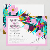 Country Golden Pink Floral Leaf Border Verloving Kaart (Voorkant / Achterkant)