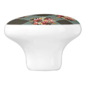 Country Grey Gingham met Bourgondische bloemen Keramische Knop (Zijkant)