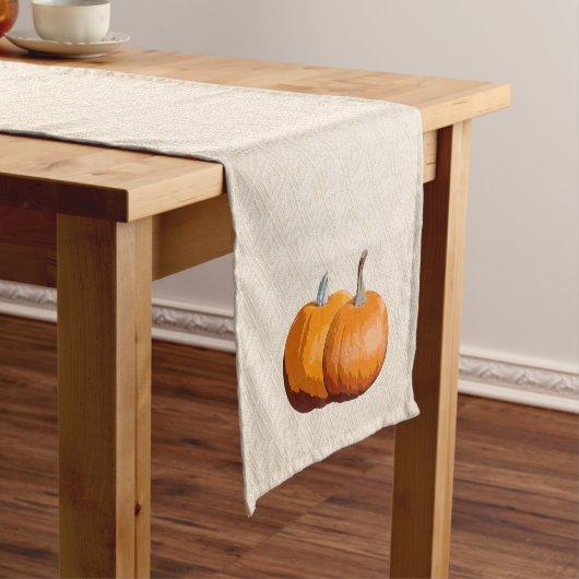 Country Harvest Pumpkins Faux Fabric Korte Tafelloper (Voorbeeld)