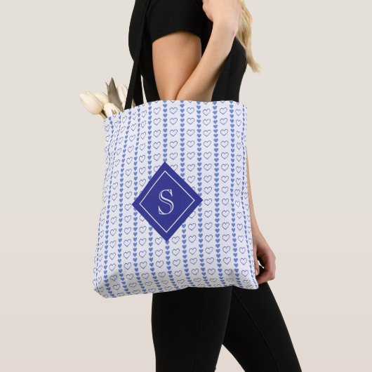 Country Heart Stripes Patroon Monogram Tote Bag (Dichtbij)