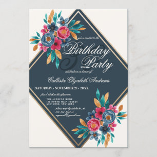 Country Herfst Blauw Goud Waterverf Bloemen Verjaa Kaart