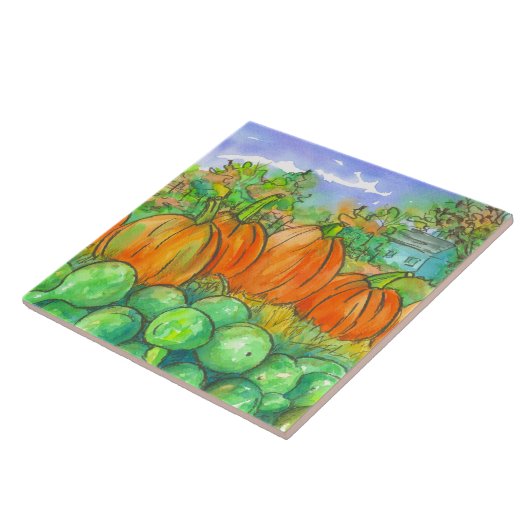 Country Home Pompoen Patch Herfstbomen Tegeltje (Zijkant)