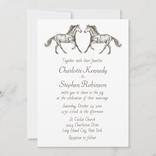 Country Horse Bruin Wit Western Huwelijk Kaart (Voorkant)