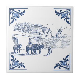  Country Horse Yard Boerderij Delfts Blauw & Wit Tegeltje