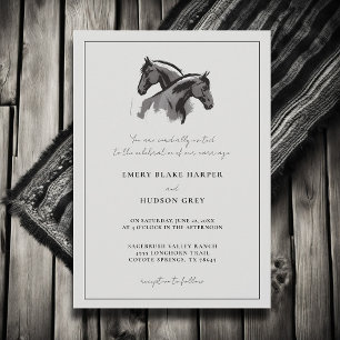 Country Horses Lijst Western Elegant BW Wedding Kaart
