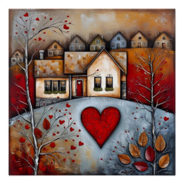 Country house on the hill grunge Ai art Perfect Poster