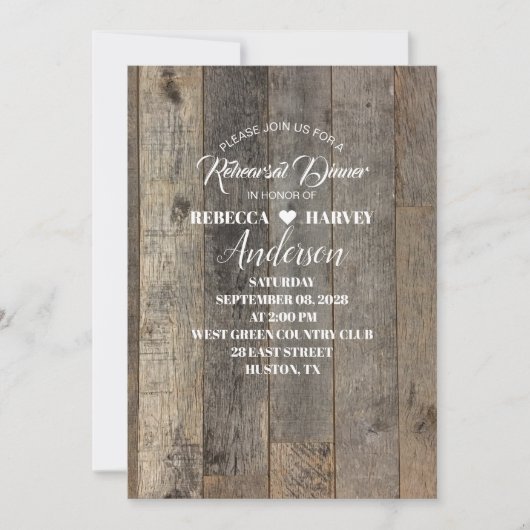 country houtnerf schuur bruiloft repetitie diner kaart (Voorkant)