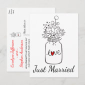 Country Just Married Wedding Mason Jar Zwart Rood Aankondigingskaart (Voorkant / Achterkant)