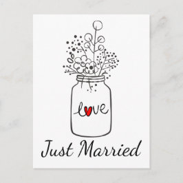 Country Just Married Wedding Mason Jar Zwart Rood Aankondigingskaart