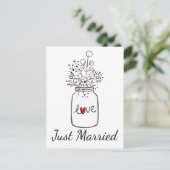 Country Just Married Wedding Mason Jar Zwart Rood Aankondigingskaart (Staand voorkant)