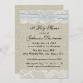 Country Kant en Burlap met Baby Blue Bow Shower Kaart (Voorkant / Achterkant)