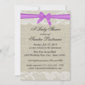 Country Kant en Burlap met Paarse Bow Shower Kaart (Voorkant)