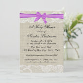 Country Kant en Burlap met Paarse Bow Shower Kaart (Staand voorkant)