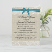 Country Kant en Burlap met Turquoise Bow Shower Kaart (Staand voorkant)